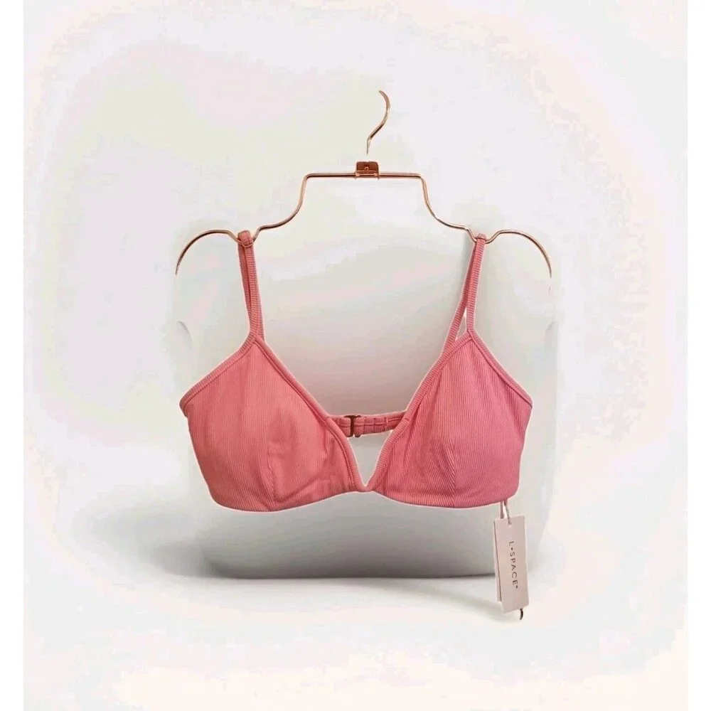 L*Space LSPACE Ribbed Helena Bikini Top Women's Size Large in Guava Pink NWT - Picture 1 of 9
